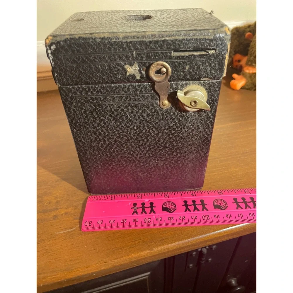 Antique Vintage Box Camera Black Leatherette Decorative Photography Prop
